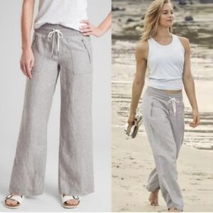 Athleta Cabo Linen Wide Leg Pants Pull On Elastic Waist Womens Size 6T Coastal